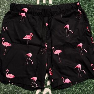 SHEIN Black Flamingo Print Men's Athletic Shorts